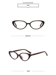 Detailed view of translucent tea cat-eye frames with stylish double metal rivets