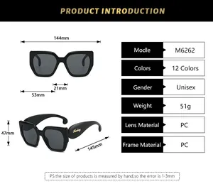 Tableau des tailles détaillé pour lunettes de soleil carrées avec monture de 144mm