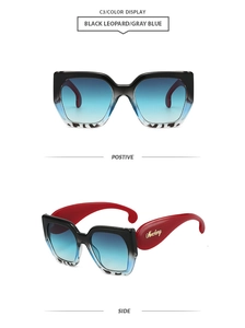 Détails des lunettes de soleil avec monture léopard noir et branches rouges