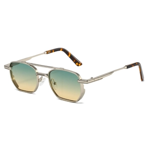 Retro Square Sunglasses UV400 Protection Metal Frame Double Bridge Polygonal Classic Vintage Fashion Trendy For Men Women