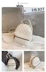 Dettaglio mini zaino bianco in pelle PU trapuntata con doppia cerniera e spalline regolabili