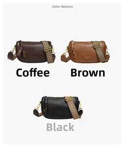 Détails des sacs à bandoulière en café, marron et noir avec sangle en jacquard rétro