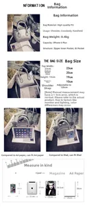 Detailed size chart for the cat-shaped silver handbag with PU leather texture specs