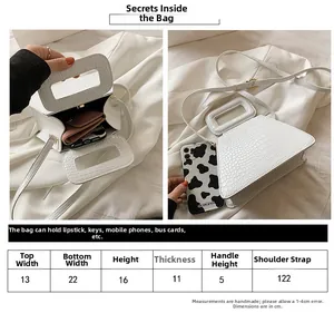 Size chart for white crocodile pattern handbag with detailed 22x16x11cm dimensions