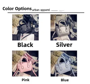 Detailed grid view of cat-ear mini handbags in black, silver, pink, and blue PU leather