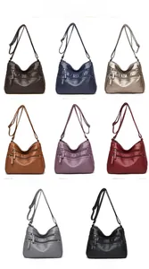 Multi-compartment crossbody bags for women in eight colors with soft washed leather texture