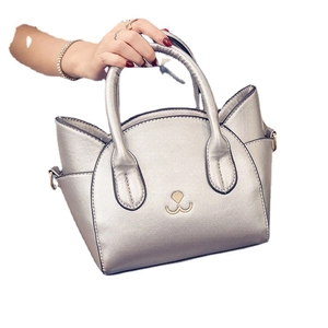 Silver cat-shaped handbag with cat ear silhouette and embroidery for women