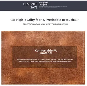 Detail of premium brown wax-textured PU leather with soft feel for autumn handbags