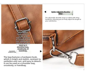 Detail of adjustable shoulder strap with rustproof silver metal buckle on brown tote bag