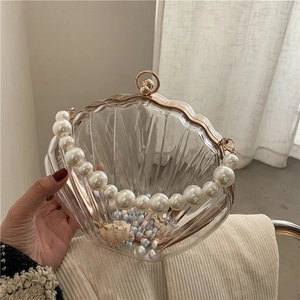 Pochette De Soirée En Forme De Coquillage Sac En Acrylique Transparent Avec Chaîne En Künstliche Perles Poignée Élégant Fête Mariage Plage