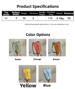 Detailed size chart and multi-color options for mini PU leather elephant crossbody bag