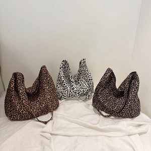 Leopard Print Canvas Hobo Bag Large Capacity Shoulder Tote For Women Casual Fashionable Crescent Bag