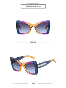 Detail of gradient frame sunglasses with golden diamond pattern on the side temples