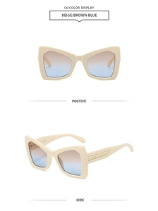Beige butterfly sunglasses with brown-blue gradient lenses and gold woven temple detail