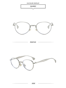 Vues détaillées avant et latérales de lunettes de soleil rondes vintage en métal argenté