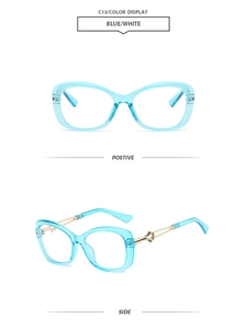 Detail of C13 butterfly frame sunglasses in light blue with gold metal temples