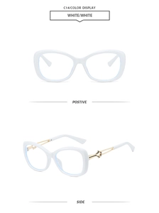Front and side detail of white butterfly sunglasses with gold hollow metal temples