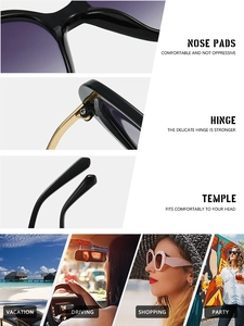 Detail of butterfly sunglasses with ergonomic nose pads, hinges and stylish curved temples