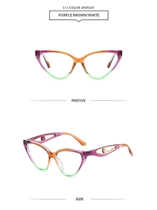 Détail de lunettes de soleil œil-de-chat, monture dégradée et branches en métal perlé