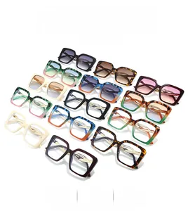 Detailed grid showing twelve stylish square frame sunglasses in various color gradients