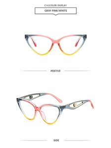 Détail de lunettes œil-de-chat dégradées avec branche métallique et perle décorative