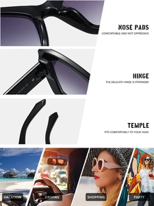 Detail view of reinforced hinges, nose pads, and oversized sunglasses for daily use