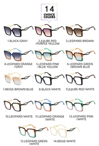 Collection of square sunglasses in 14 colors featuring hollow metal temples and gradient lenses