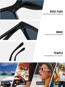 Vue détaillée des plaquettes de nez et charnières métalliques renforcées de lunettes de soleil