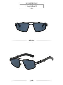 Modern double-bridge sunglasses with geometric frames and step-style metal temples