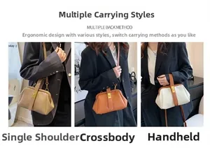 Three-way carry shell bag shown as handbag, shoulder bag, and crossbody bag