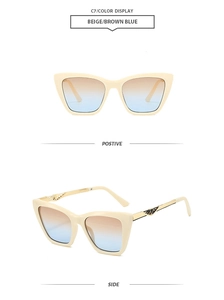 Detail of beige oversized polygon sunglasses with gradient lenses and gold metal temples