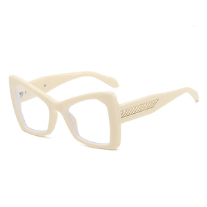 Fashionable oversized polygonal sunglasses in cream white with golden lattice metal detail