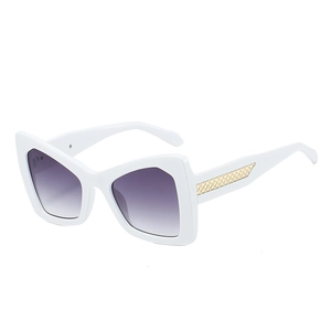 Fashionable oversized butterfly white sunglasses with grey gradient lenses and gold accents