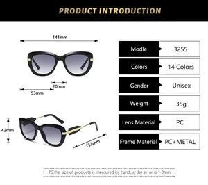 Detailed size chart for vintage polygon sunglasses showing frame width and lens dimensions