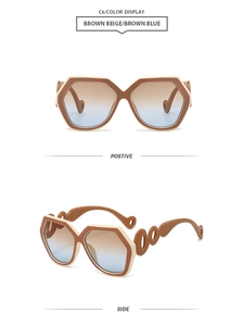 Detail view of stylish polygon sunglasses with hollow chain design on the temples