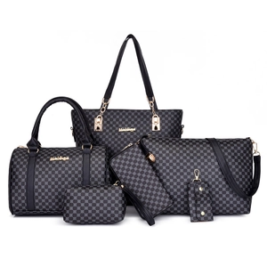 Women's Fashion PU Leather Large Tote Shoulder Crossbody Bag Wallet Cosmetic Pouch Key Holder Geometric Monogram Pattern