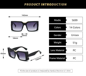 Detailed sizing chart and specifications for square frame fashion sunglasses