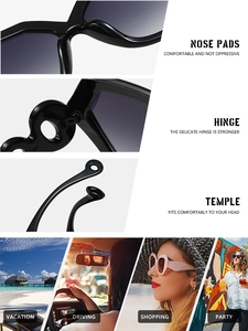 Detailed view of reinforced hinges and integrated nose pads for stylish oversized sunglasses