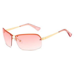 Lunettes de soleil ovales rétro avec verres dégradés orange rose avec monture métallique dorée élégante
