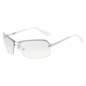 Lunettes de soleil ovales demi-cerclées à monture métallique argentée et branches blanches