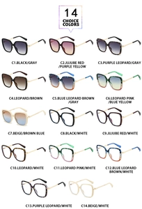 Grid view of 14 colorful square frame sunglasses and optical glasses sets for women