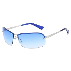 Lunettes de soleil ovales sans monture avec verres dégradés bleus et monture en argent