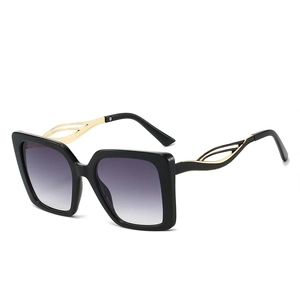 Classic square oversized sunglasses with purple gradient lenses and gold metal temples