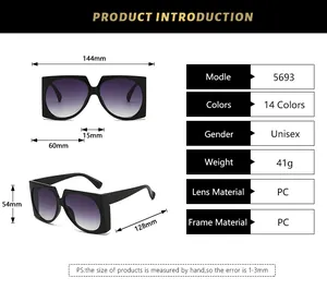 Tableau des tailles détaillé pour lunettes de soleil carrées et monture en PC