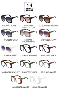 Détail de 14 lunettes de soleil carrées surdimensionnées en diverses couleurs de monture