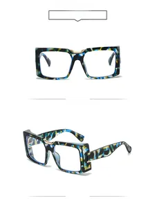 Front and side views of square oversized sunglasses with colorful mosaic acetate frame