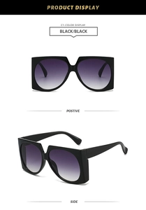 Vues de face et de côté des lunettes de soleil carrées noires avec monture épaisse mode