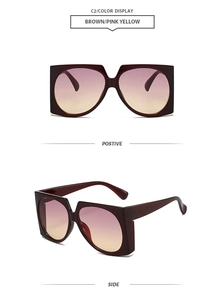 Détails des lunettes de soleil carrées surdimensionnées avec verres dégradés marron rose