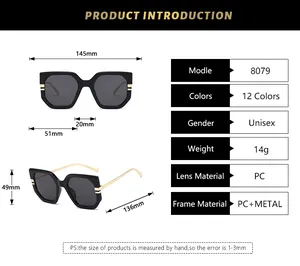 Detailed size chart for irregular frame sunglasses showing 145mm width and 14g weight