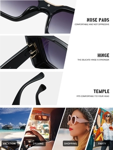 Detail view of reinforced metal hinges and square frame sunglasses for daily use
